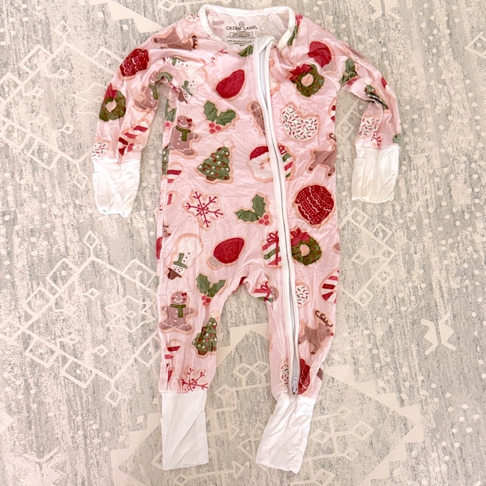 Caden Lane Cookies for Santa Baby Christmas Zip Bamboo Pajamas - 0-3 Months